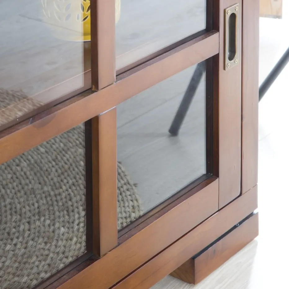 Kenia Vitrine étroite en bois couleur teck.^Banak Clearance