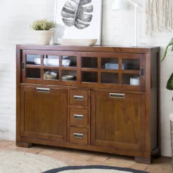 Kenia Vitrine étroite en bois de teck de 145 cm^Banak New