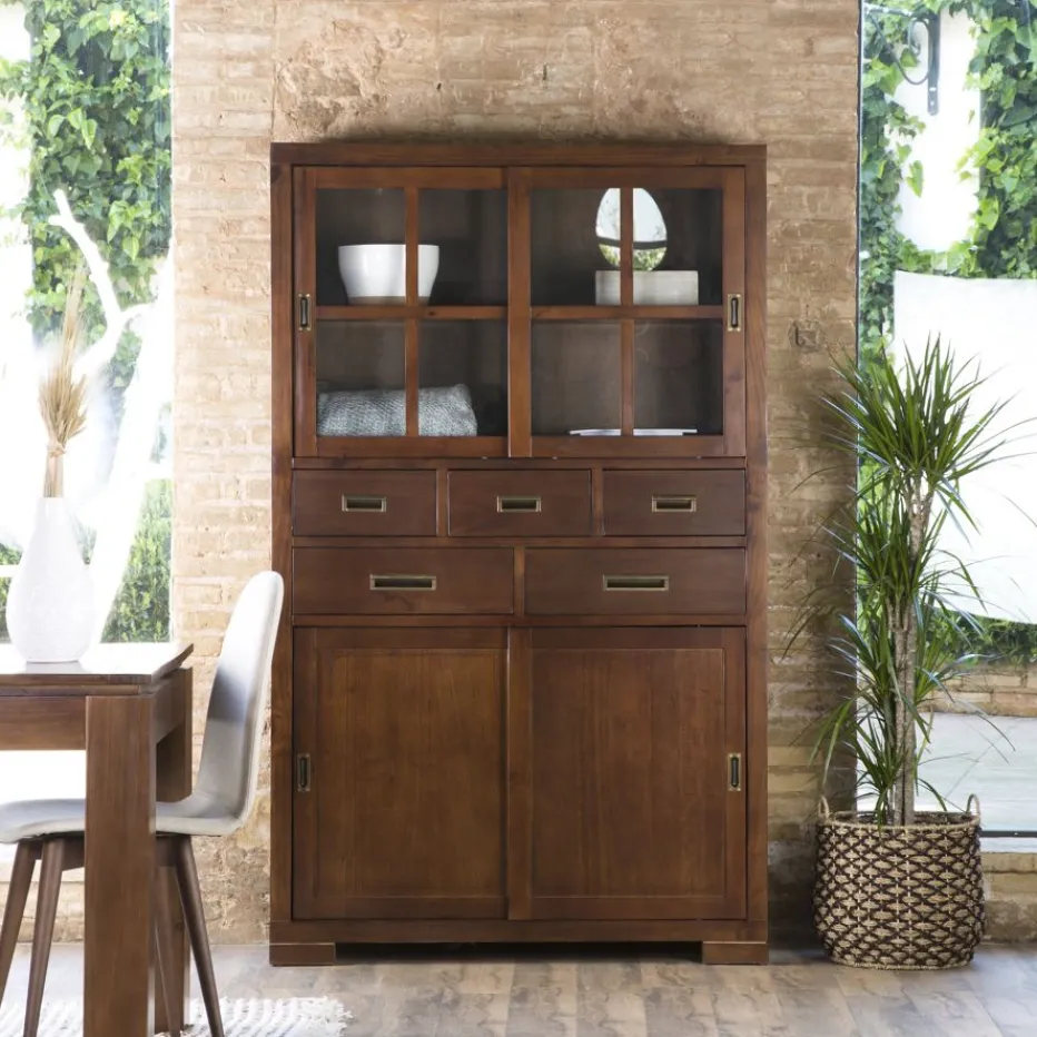 Kenya Vitrine en bois de couleur teck^Banak Sale