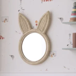 Lapin Miroir mural rond en forme de lapin en rotin naturel^Banak Sale