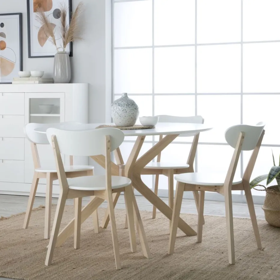 Lavia Silla de madera blanca y natural^Banak Discount