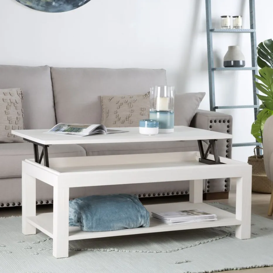 Liland Table basse relevable en bois laqué blanc^Banak