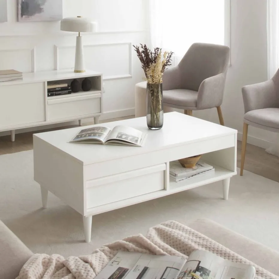 Margot Table basse relevable en bois laqué blanc^Banak New