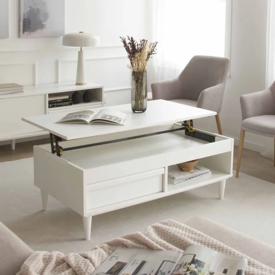 Margot Table basse relevable en bois laqué blanc^Banak New