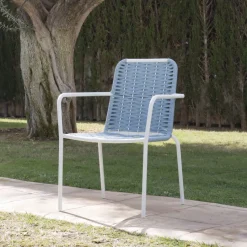 Mink Chaise de jardin en corde de couleur tourmaline et en aluminium blanc^Banak Sale