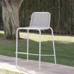 Mink Tabouret de jardin en corde taupe et aluminium blanc^Banak Best