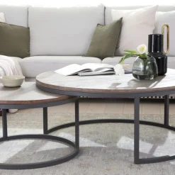Nadine Set de 2 tables basses en bois massif et métal^Banak Outlet