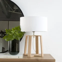 Neil Lampe table base bois abat-jour blanc^Banak New