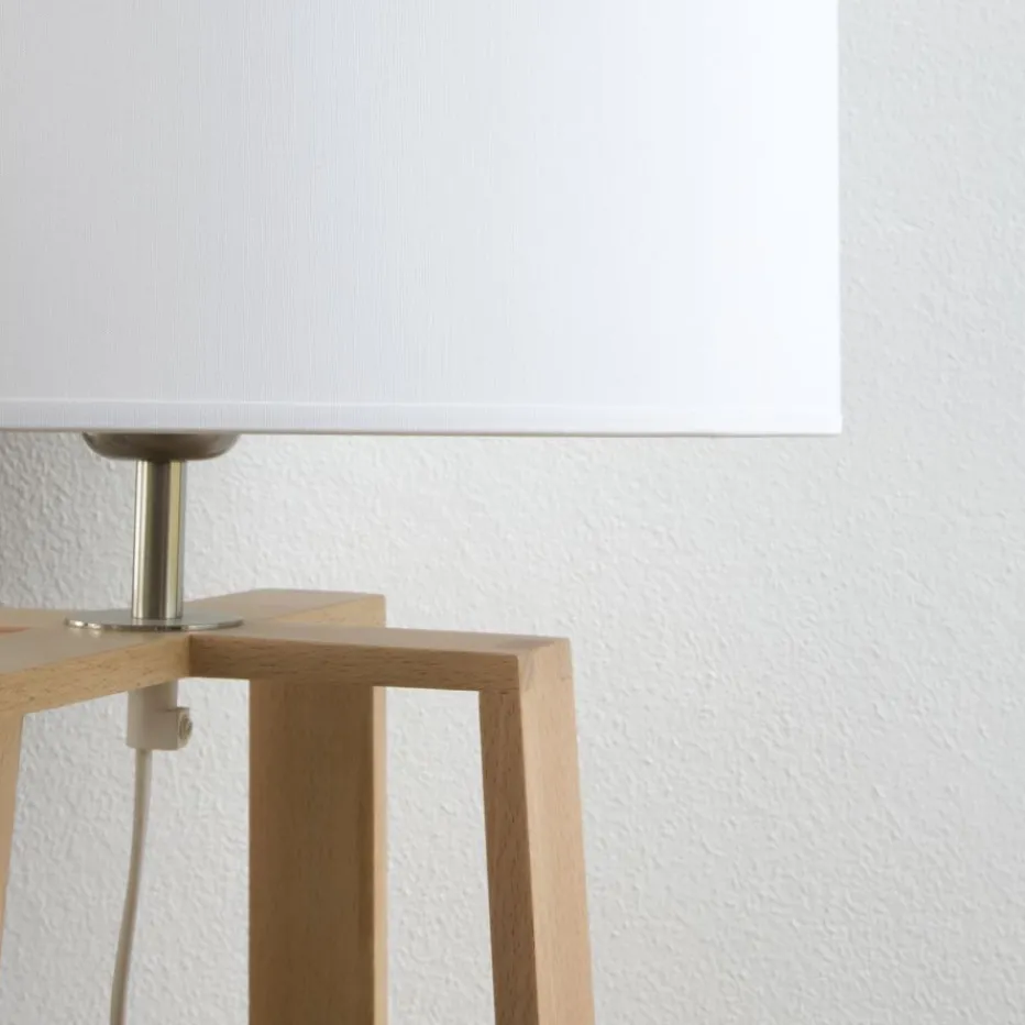 Neil Lampe table base bois abat-jour blanc^Banak New