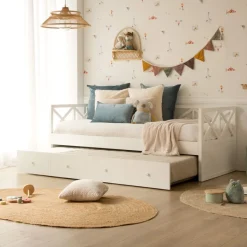 Niza Lit gigogne laqué en blanc pour matelas de 90^Banak Clearance