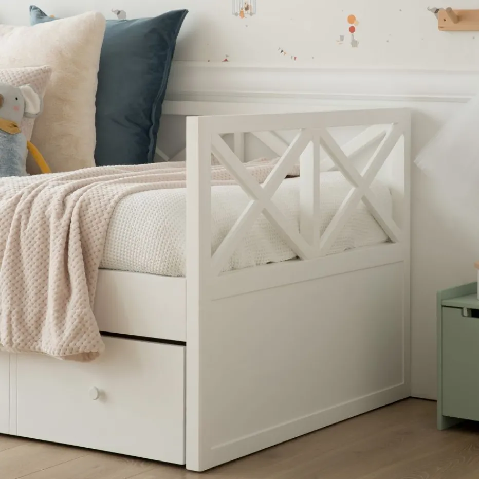 Niza Lit gigogne laqué en blanc pour matelas de 90^Banak Clearance