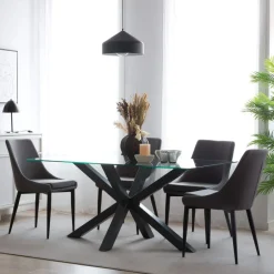 Nurma Mesa de comedor de metal gris antracita y cristal de 160x90^Banak Discount