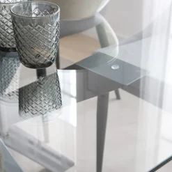 Nurma Mesa de comedor de metal gris antracita y cristal de 160x90^Banak Discount