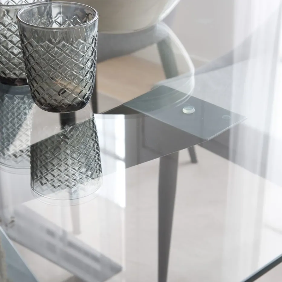 Nurma Mesa de comedor de metal gris antracita y cristal de 160x90^Banak Discount