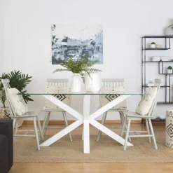 Nurma Table &agrave; manger en bois laqué blanc et verre de 160x95^Banak New