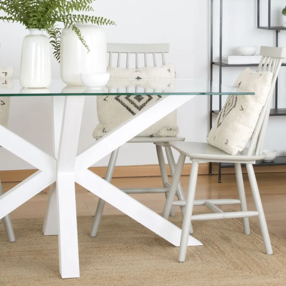 Nurma Table à manger en bois laqué blanc et verre de 160x95^Banak New