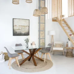 Nurma Table &agrave; manger en bois massif de couleur teck et verre de 160x95^Banak Outlet