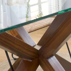Nurma Table à manger en bois massif de couleur teck et verre de 160x95^Banak Outlet