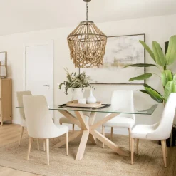 Nurma Table à manger en bois de couleur naturelle et verre de 160x95^Banak Sale