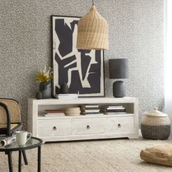 Oblak Meuble tv en bois massif blanc shabby^Banak Sale