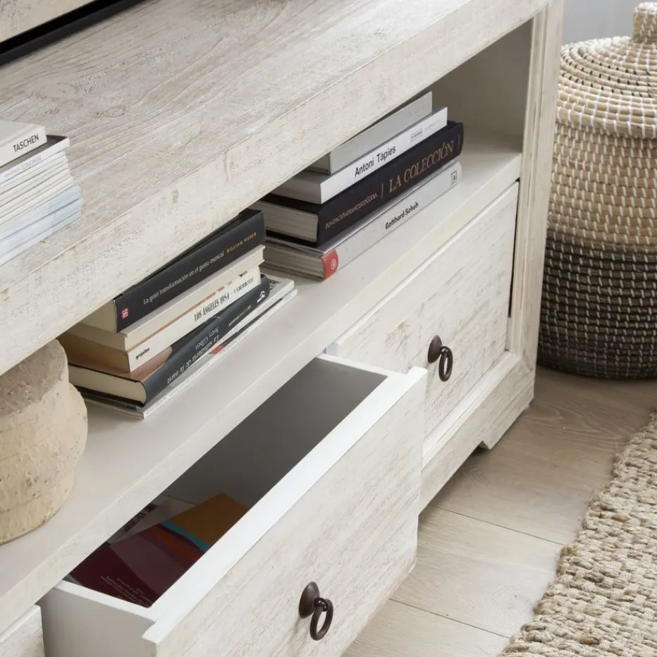 Oblak Meuble tv en bois massif blanc shabby^Banak Sale