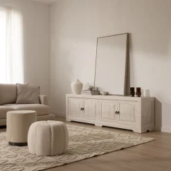 Oblak Mueble tv de madera maciza blanco shabby de 200 cm^Banak Outlet