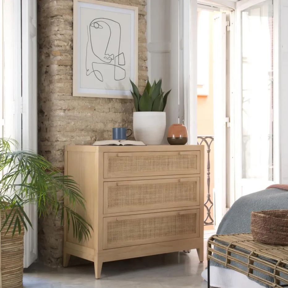 Pandora Commode en bois et rotin^Banak