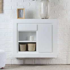 Sebath Meuble d'entrée étroit suspendu laqué blanc^Banak Clearance
