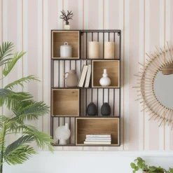 Shenan étagère murale en bois et métal noir^Banak Hot