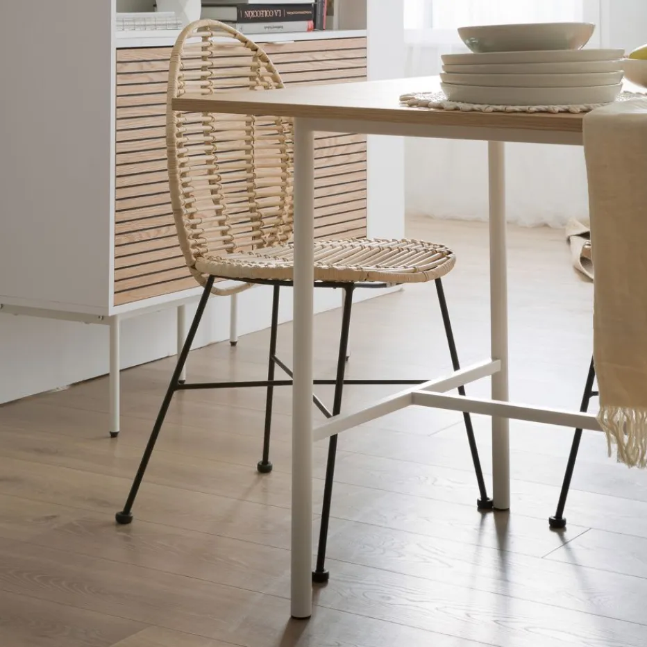 Shiro Table à manger rectangulaire en bois blanc et naturel^Banak Best