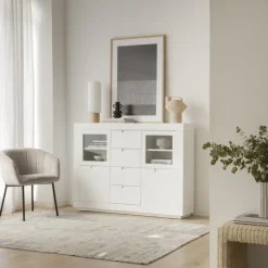 Sisal Buffet étroit en bois laqué blanc^Banak Clearance