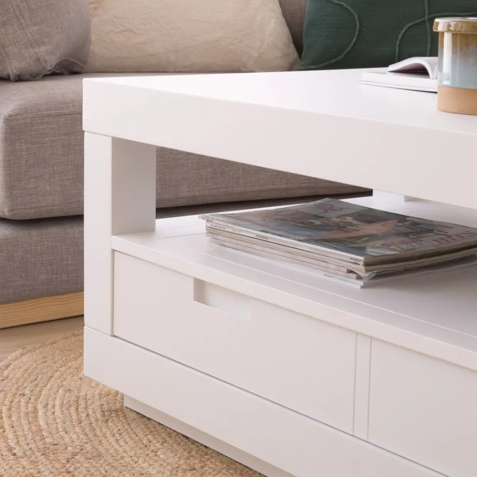 Sisal Table basse en bois laqué blanc^Banak Outlet
