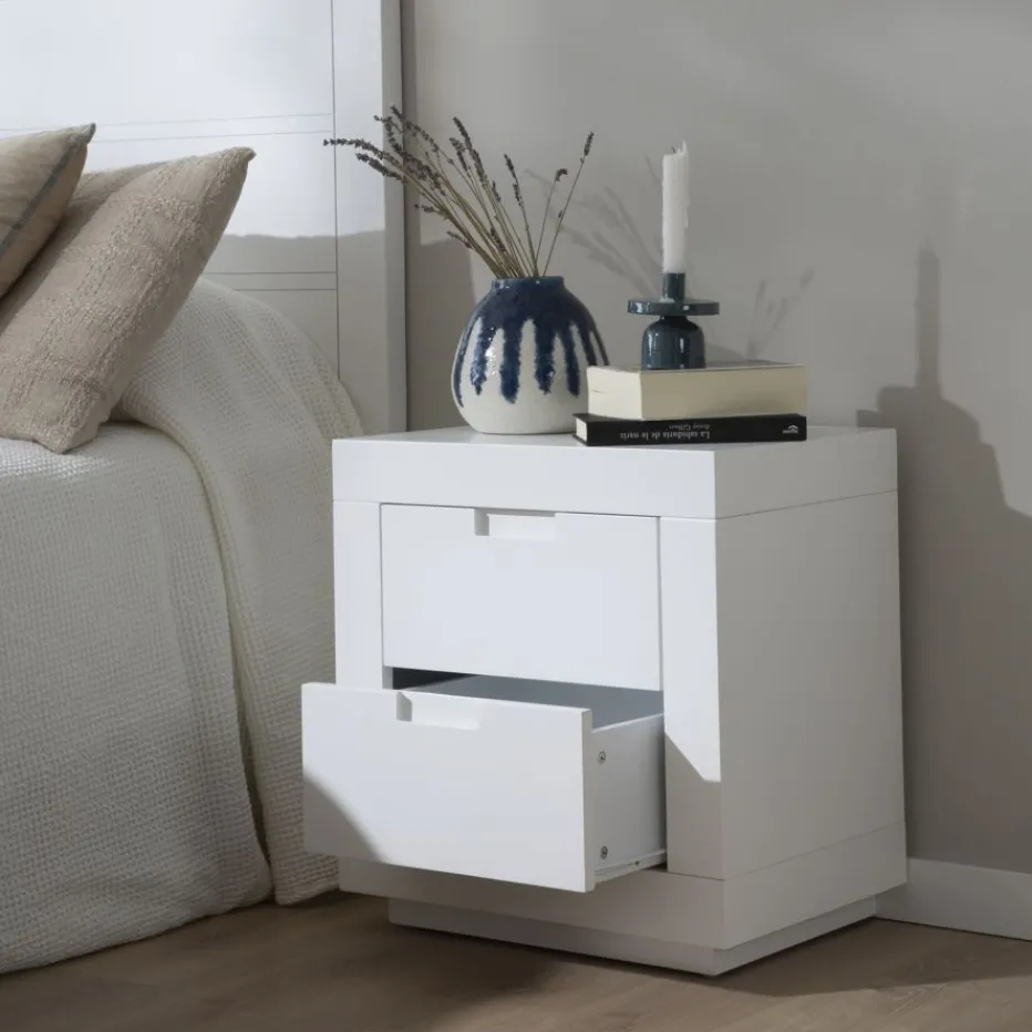 Sisal Table de chevet laqué en blanc^Banak Sale