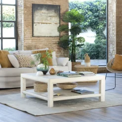 Soho Table basse en bois massif carrée en blanc décapé^Banak Sale