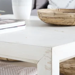 Soho Table basse en bois massif carrée en blanc décapé^Banak Sale