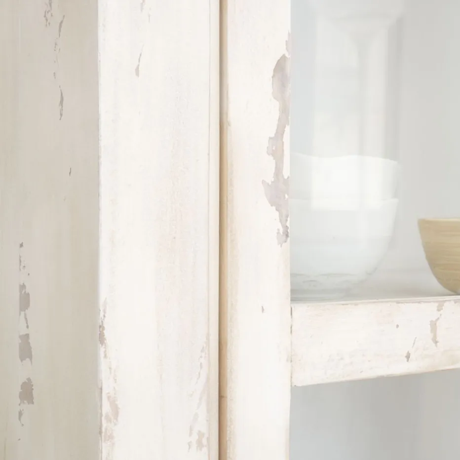 Soho Vitrine en bois massif en blanc décapé^Banak New
