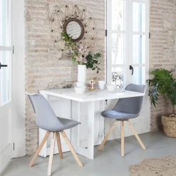 Tan Table à manger pliante rectangulaire tan 88/160 en bois laqué blanc^Banak Sale