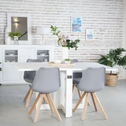 Tan Table &agrave; manger pliante rectangulaire tan 88/160 en bois laqué blanc^Banak Sale