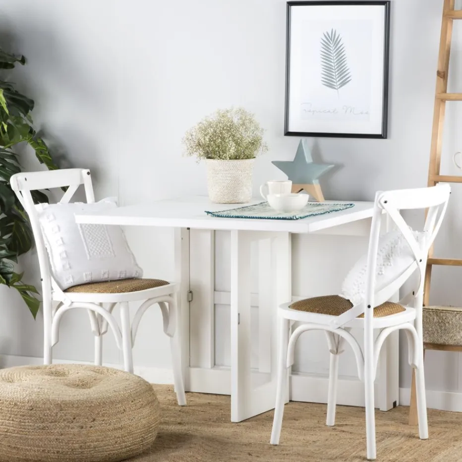 Tan Table à manger pliante rectangulaire tan 88/160 en bois laqué blanc^Banak Sale