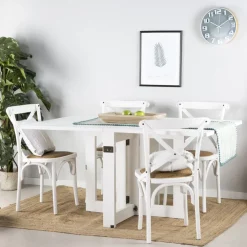 Tan Table à manger pliante rectangulaire tan 88/160 en bois laqué blanc^Banak Sale