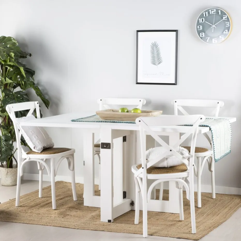 Tan Table à manger pliante rectangulaire tan 88/160 en bois laqué blanc^Banak Sale