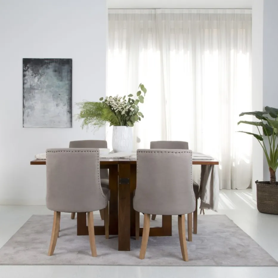 Tan Table de salle à manger pliante rectangulaire 88/160 en bois massif de couleur teck^Banak Outlet