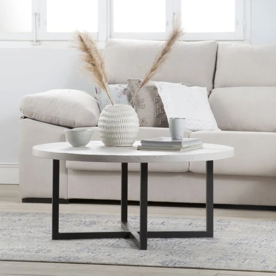Vera Table basse ronde en bois massif et métal^Banak New