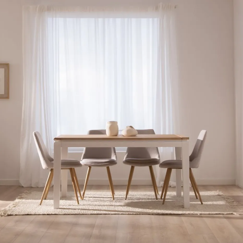 Vilna Table à manger extensible rectangulaire 150/200 en bois massif blanc et naturel^Banak Clearance