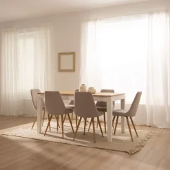 Vilna Table &agrave; manger extensible rectangulaire 150/200 en bois massif blanc et naturel^Banak Clearance
