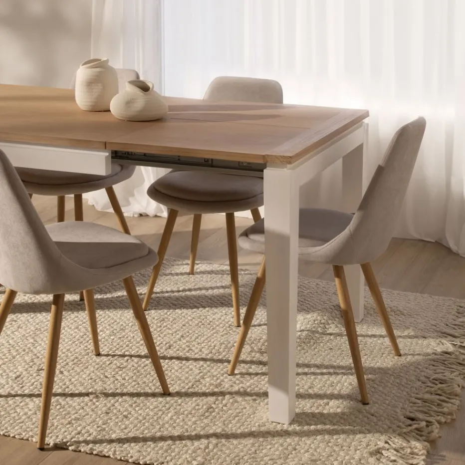 Vilna Table à manger extensible rectangulaire 150/200 en bois massif blanc et naturel^Banak Clearance