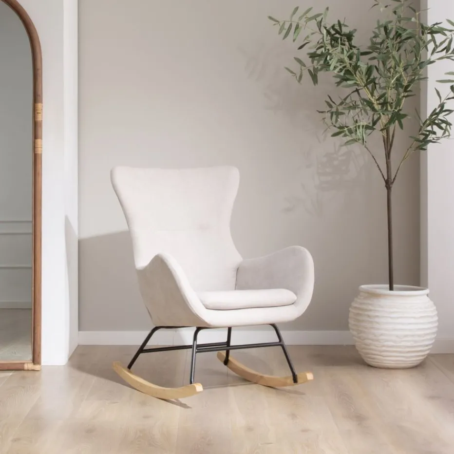 Vinci Fauteuil à bascule beige avec pieds en bois^Banak
