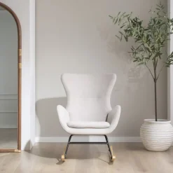 Vinci Fauteuil &agrave; bascule beige avec pieds en bois^Banak