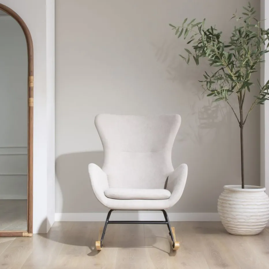Vinci Fauteuil à bascule beige avec pieds en bois^Banak