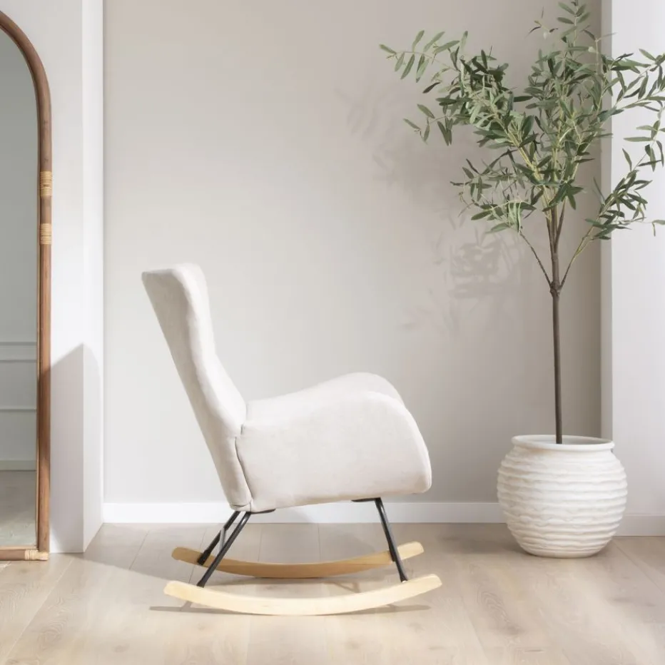Vinci Fauteuil à bascule beige avec pieds en bois^Banak